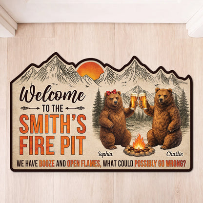 Welcome To The Fire Pit Personalized Doormat - Custom Shaped Camping Gift Mat for Couples