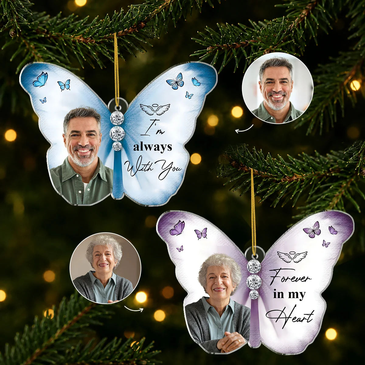"Forever in My Heart" Personalized Memorial Photo Acrylic Ornament - Custom Family Christmas Remembrance Gift
