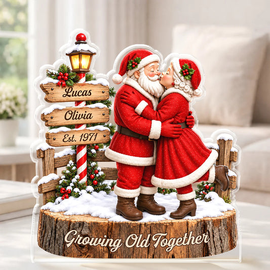 Growing Old Together Personalized Christmas Acrylic Plaque - Custom Santa Couple Keepsake Gift for Wife & Husband