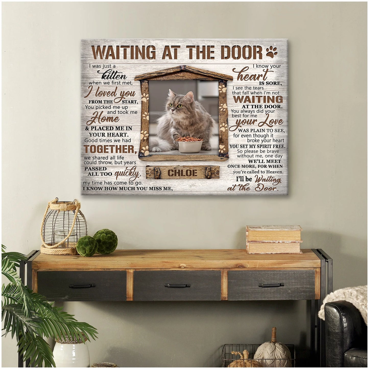 Waiting at the Door Personalized Cat Memorial Canvas / Poster - Loss of Cat Sympathy Gift