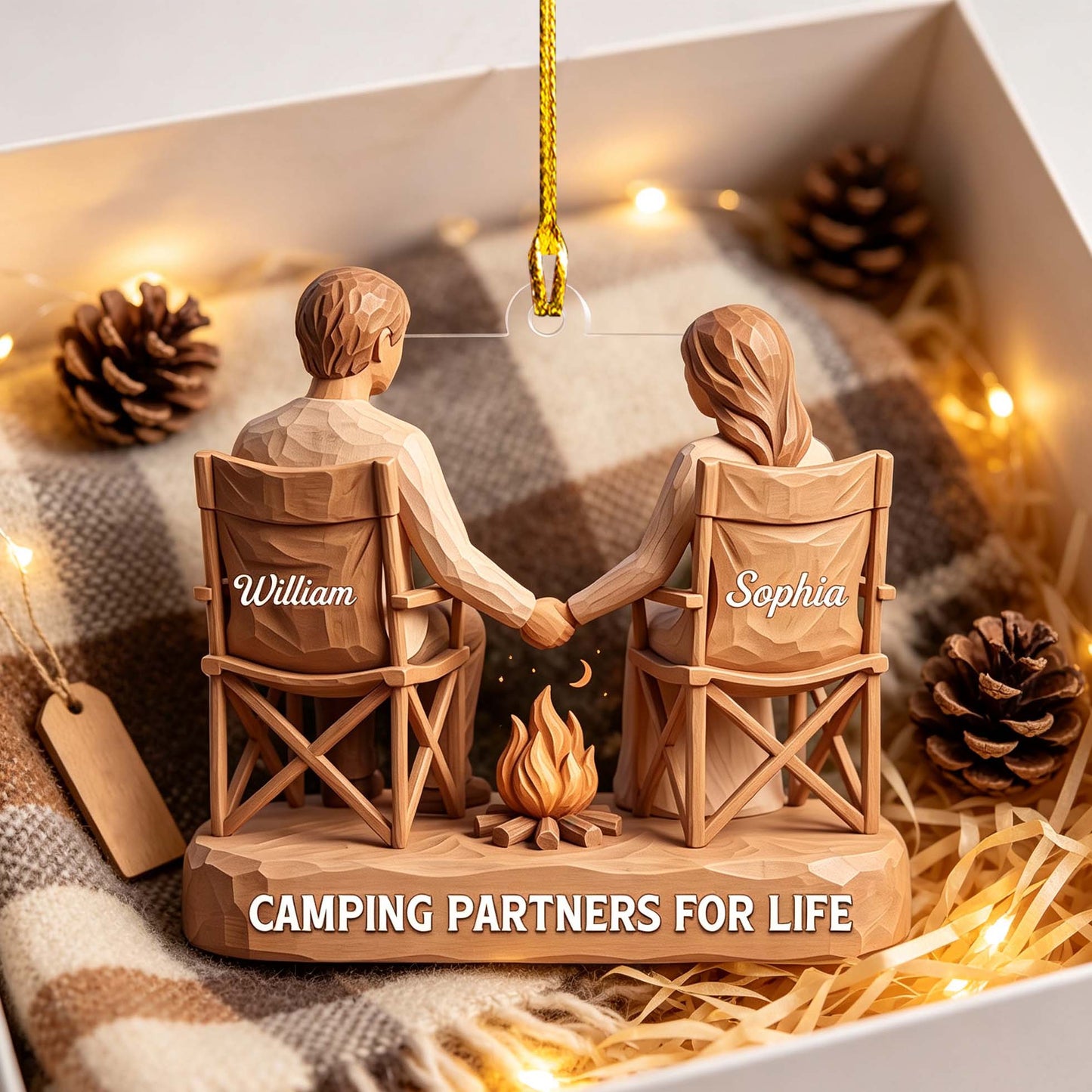 Camping Partners For Life Personalized Acrylic Ornament - Custom Christmas Keepsake Gift for Couples