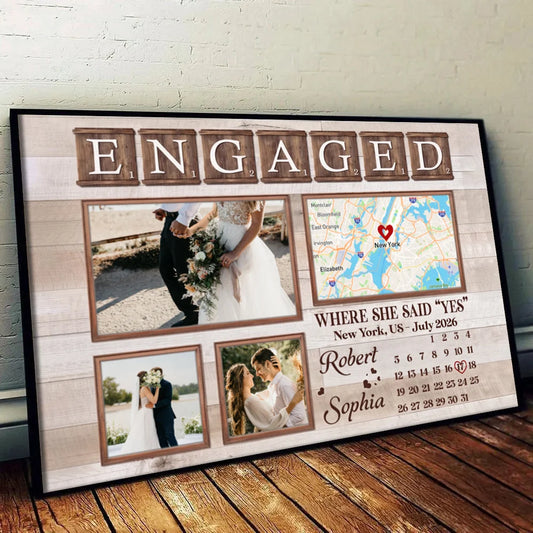 Custom Engagement Map Canvas / Poster - Personalized "Where She Said Yes" Photo for Couples
