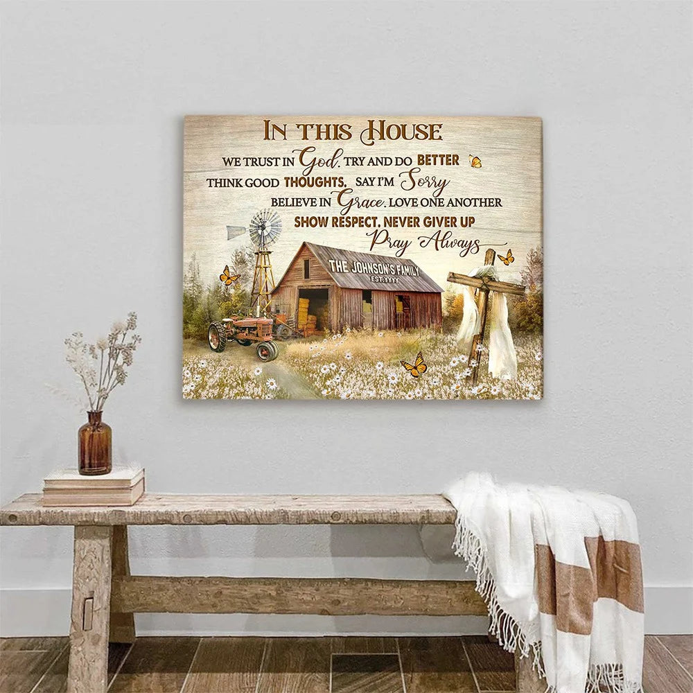 In This House We Trust In God Personalized Canvas / Poster - Custom Family Housewarming Wall Art Gift