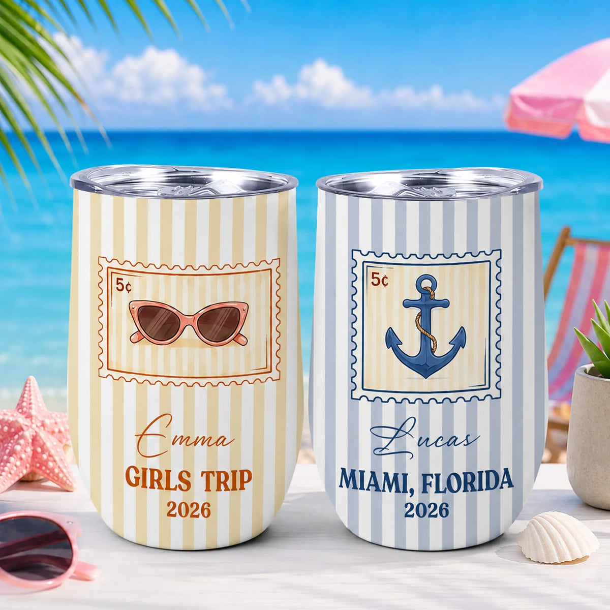 Girls Trip Personalized Wine Tumbler with Sunglasses - Best Friends Summer Gift