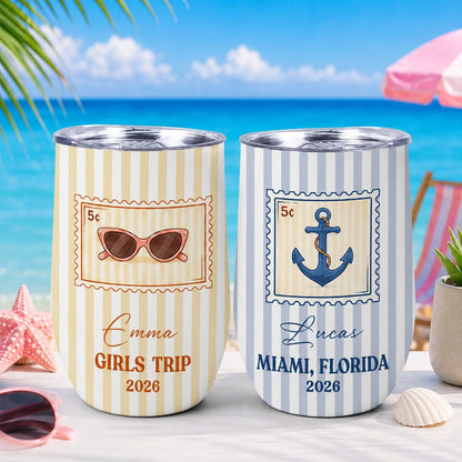 Girls Trip Personalized Wine Tumbler with Sunglasses - Best Friends Summer Gift