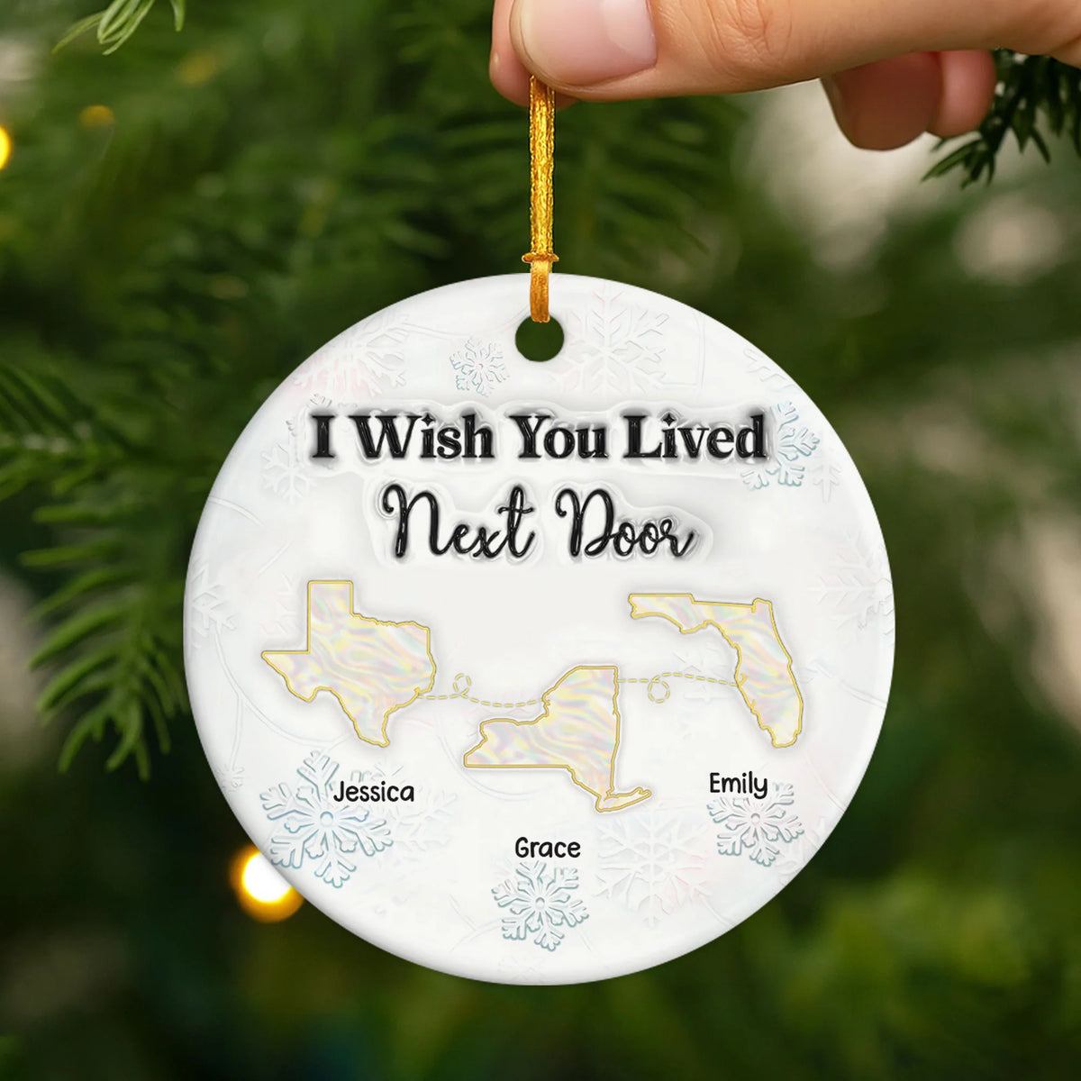 Family Love Knows No Distance Personalized Ceramic Ornament - Custom Christmas Keepsake Gift