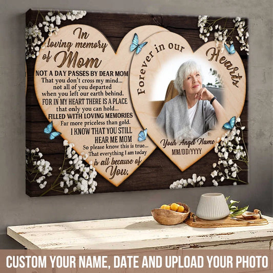 "In Loving Memory of Mom" Personalized Canvas / Poster - Custom Memorial Photo Wall Art Gift