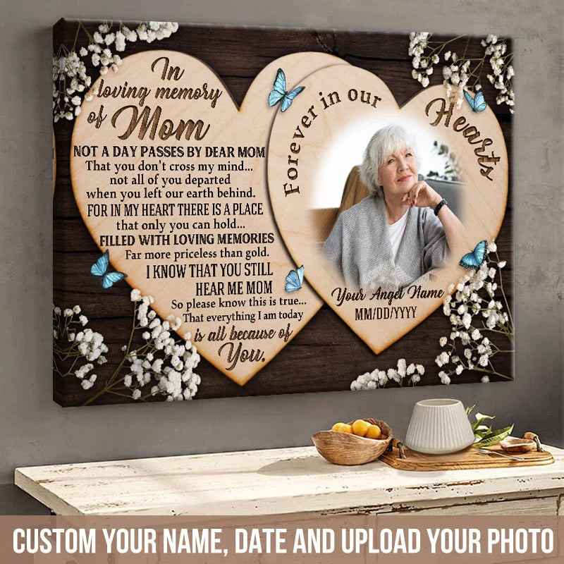"In Loving Memory of Mom" Personalized Canvas / Poster - Custom Memorial Photo Wall Art Gift
