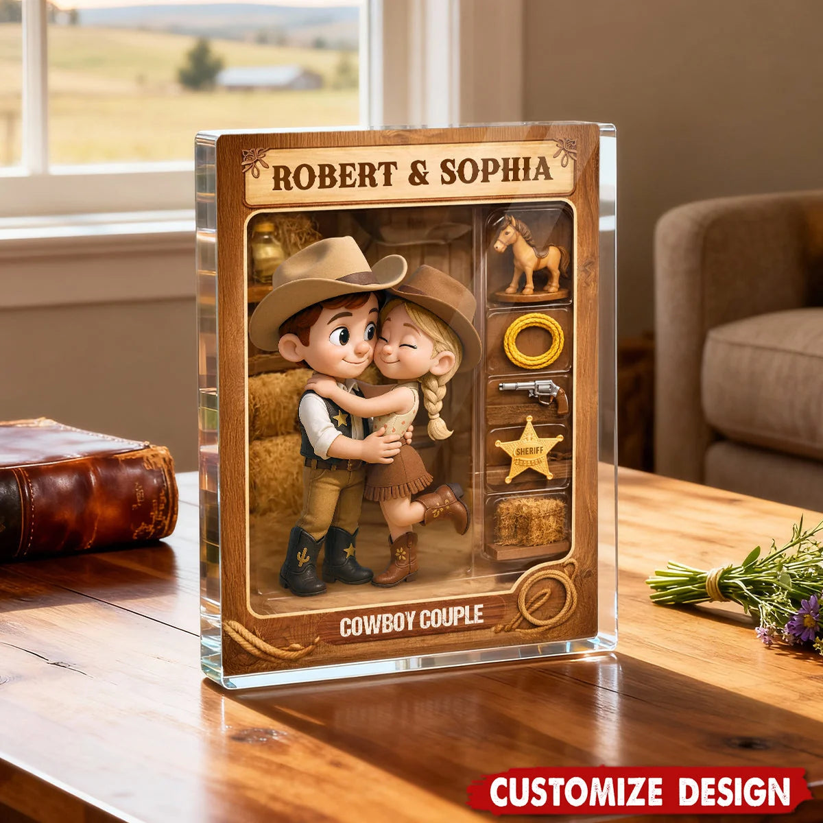 Custom Cowboy Couple Acrylic Block Plaque - Personalized Western Countryside Keepsake Gift for Couples