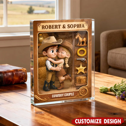 Custom Cowboy Couple Acrylic Block Plaque - Personalized Western Countryside Keepsake Gift for Couples