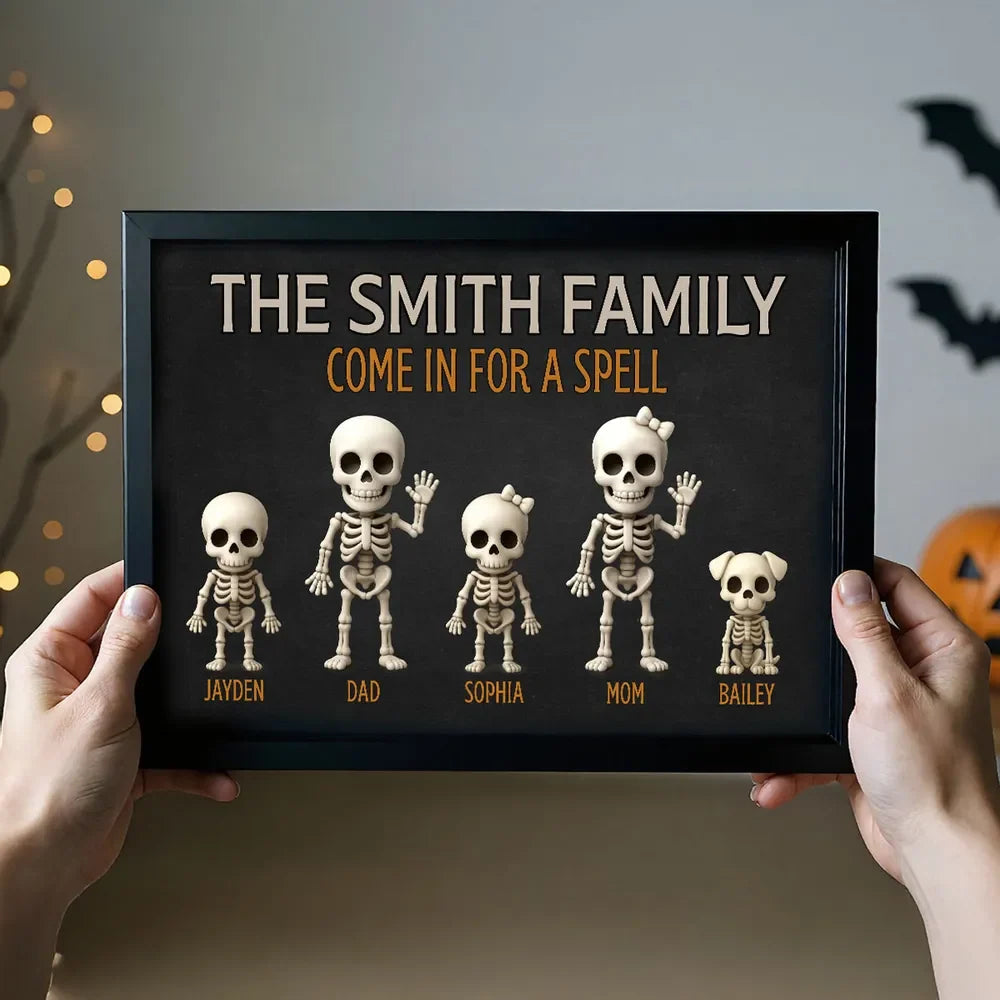 "Come In For A Spell" Personalized Skeleton Family Canvas / Poster - Custom Halloween Wall Art