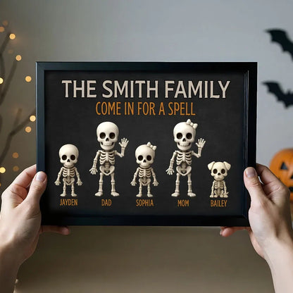 "Come In For A Spell" Personalized Skeleton Family Canvas / Poster - Custom Halloween Wall Art