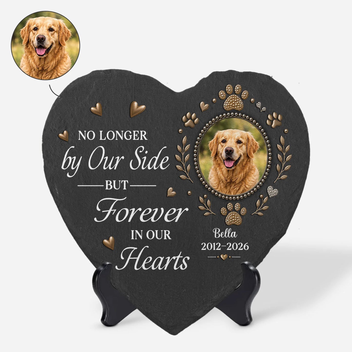 No Longer by My Side Forever in My Heart - Personalized Pet Memorial Stone Plaque for Dog Cat Lovers