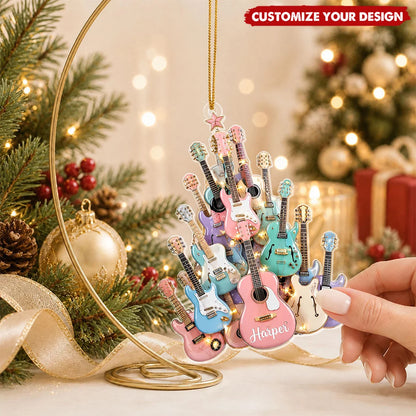 Personalized Guitar Tree Christmas Ornament - Custom Name Acrylic Keepsake Gift for Musicians & Guitar Lovers