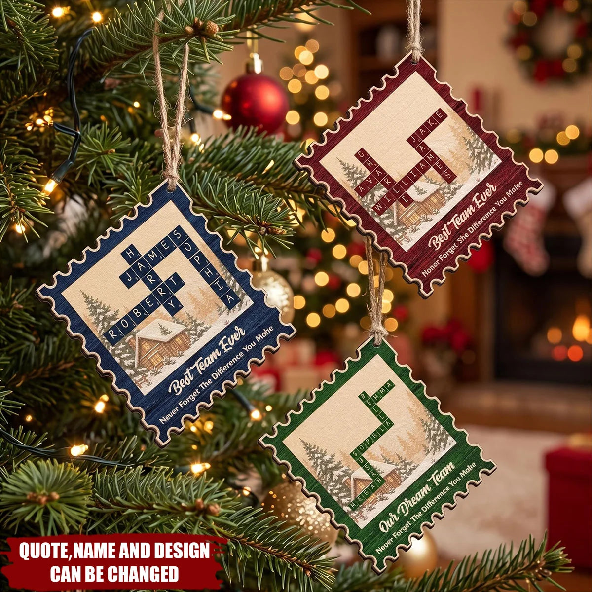 Best Team Ever Personalized Wooden Postage Stamp Ornament - Christmas Gift for Coworkers