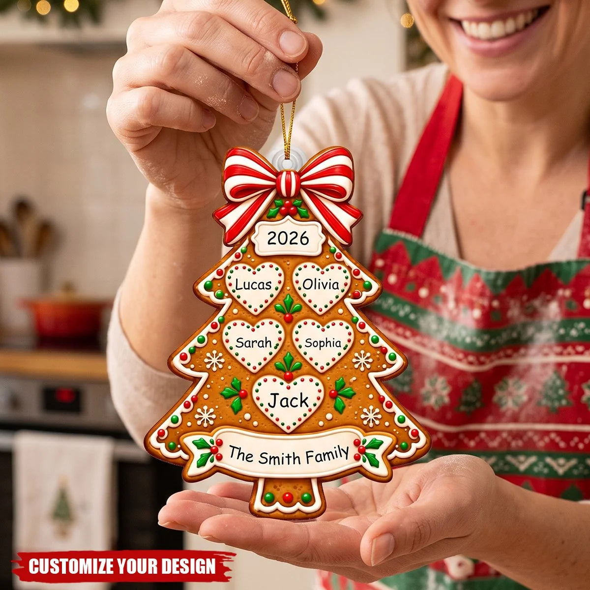 Personalized Gingerbread Tree Family Acrylic Ornament - Custom Christmas Keepsake