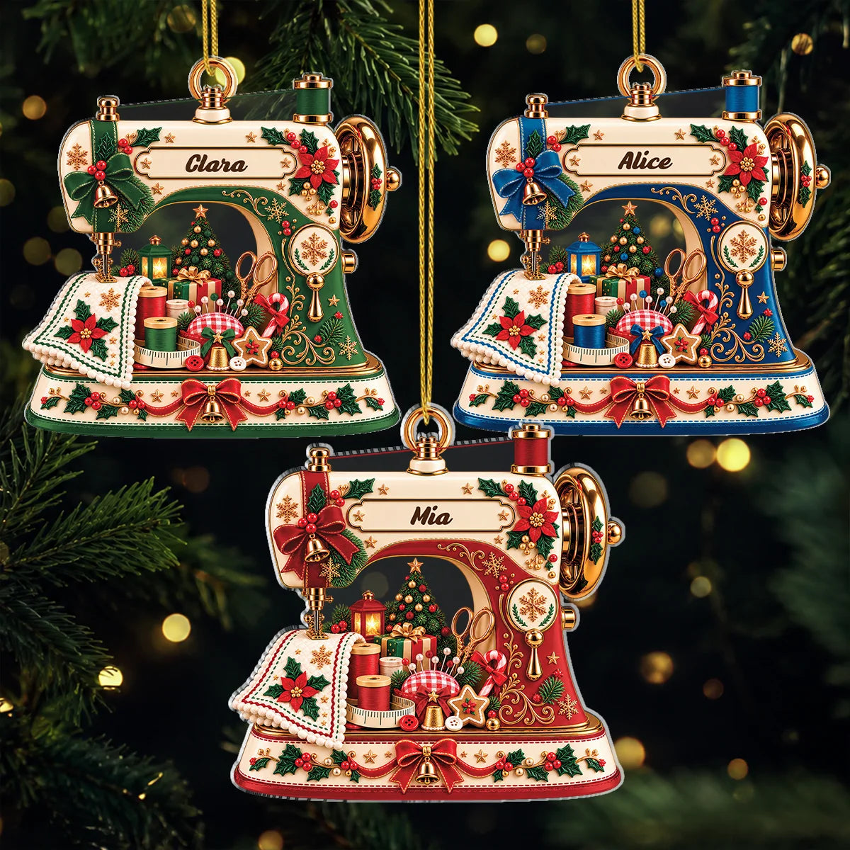 Vintage Crafter Personalized Sewing Machine Acrylic Ornament - Holiday Tree Keepsake for Mom & Grandma