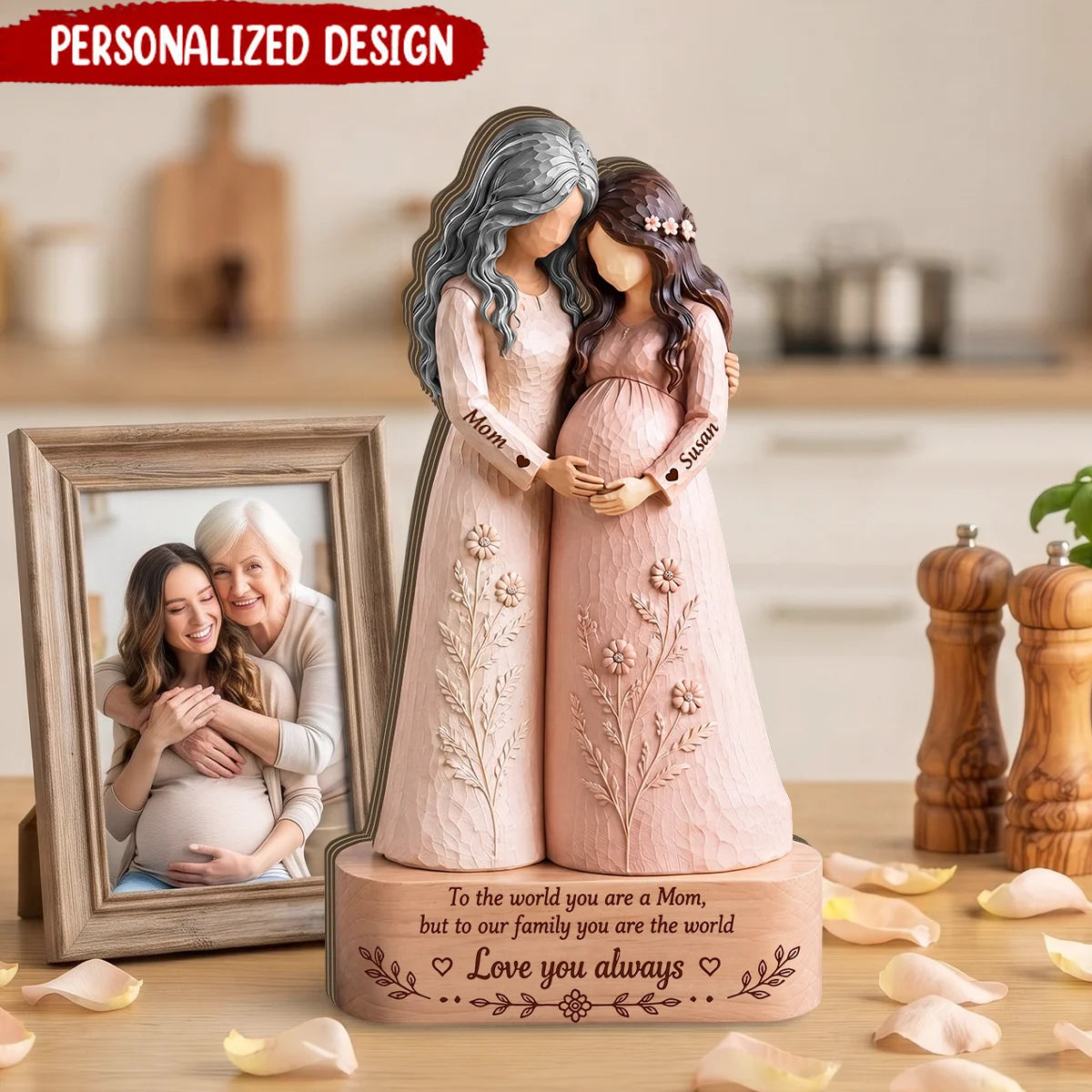 To The World You Are A Mom - Personalized Mother Daughter Pregnancy Keepsake Wooden Block