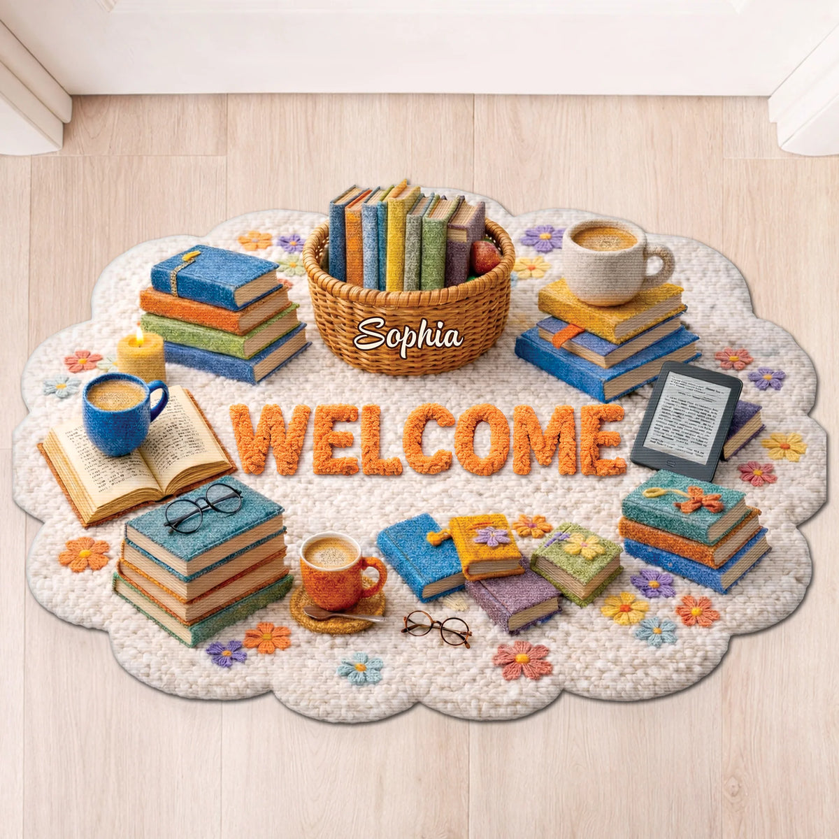 Welcome Custom Shaped Doormat - Personalized Book Lovers Gift for Reading Nook & Entryway Decor