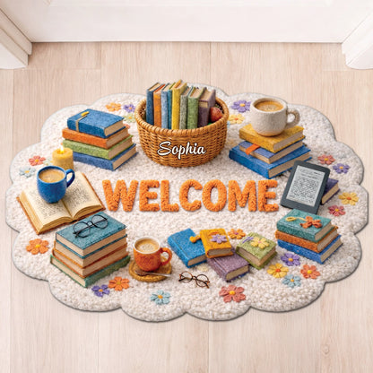 Welcome Custom Shaped Doormat - Personalized Book Lovers Gift for Reading Nook & Entryway Decor