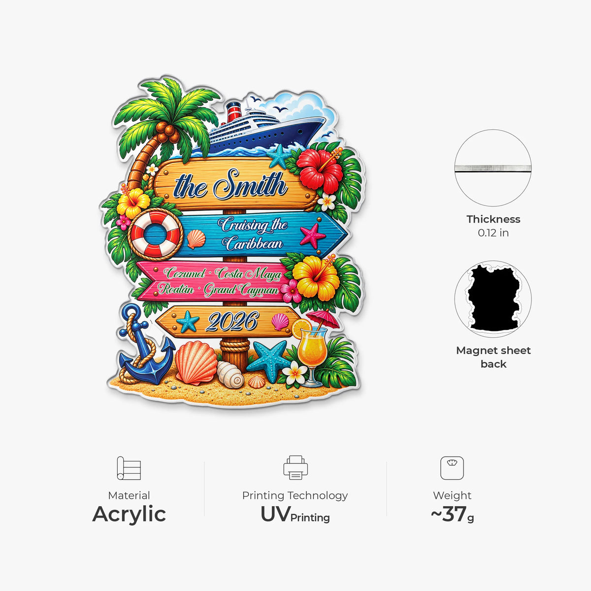 Cruising the Caribbean Personalized Cruise Magnet - Custom Summer Vacation Keepsake for Familys