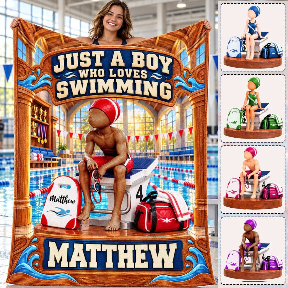 Just A Boy Who Loves Swimming- Personalized Swimming Blanket, Gift for Swimmers C2408 Nh00 KL07