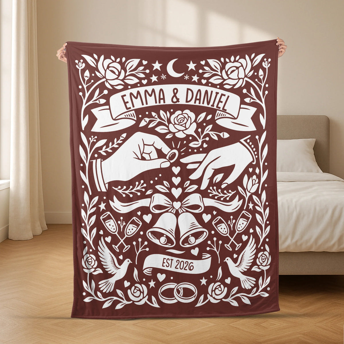 Custom Wedding Blanket with Couple Names & Year - Personalized Wedding Gift Keepsake
