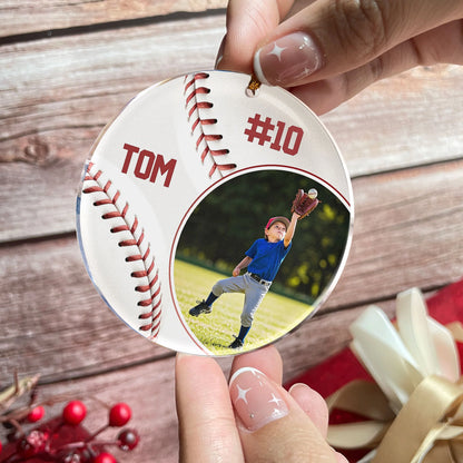 Custom Baseball Photo Ornament personalization view for Son/Grandson