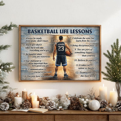 Custom Basketball Life Lessons Poster for Son/Grandson with personalized design details for meaningful gifting