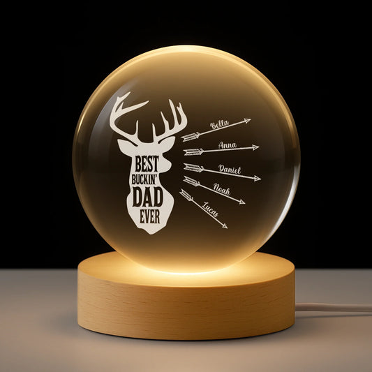 Best Buckin' Dad Ever Personalized Crystal Ball Lamp - Custom Gift with Kids Names
