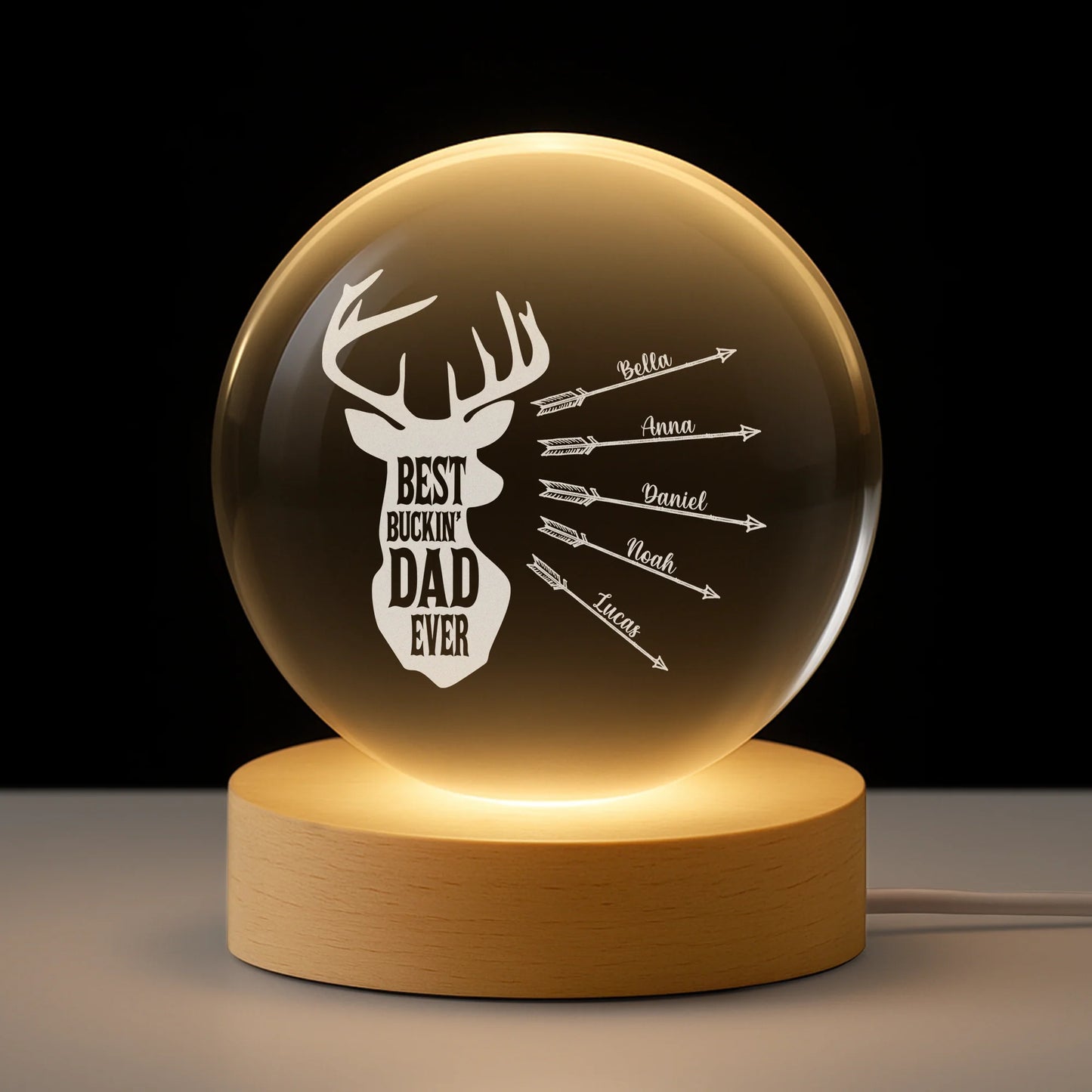 Best Buckin' Dad Ever Personalized Crystal Ball Lamp - Custom Gift with Kids Names