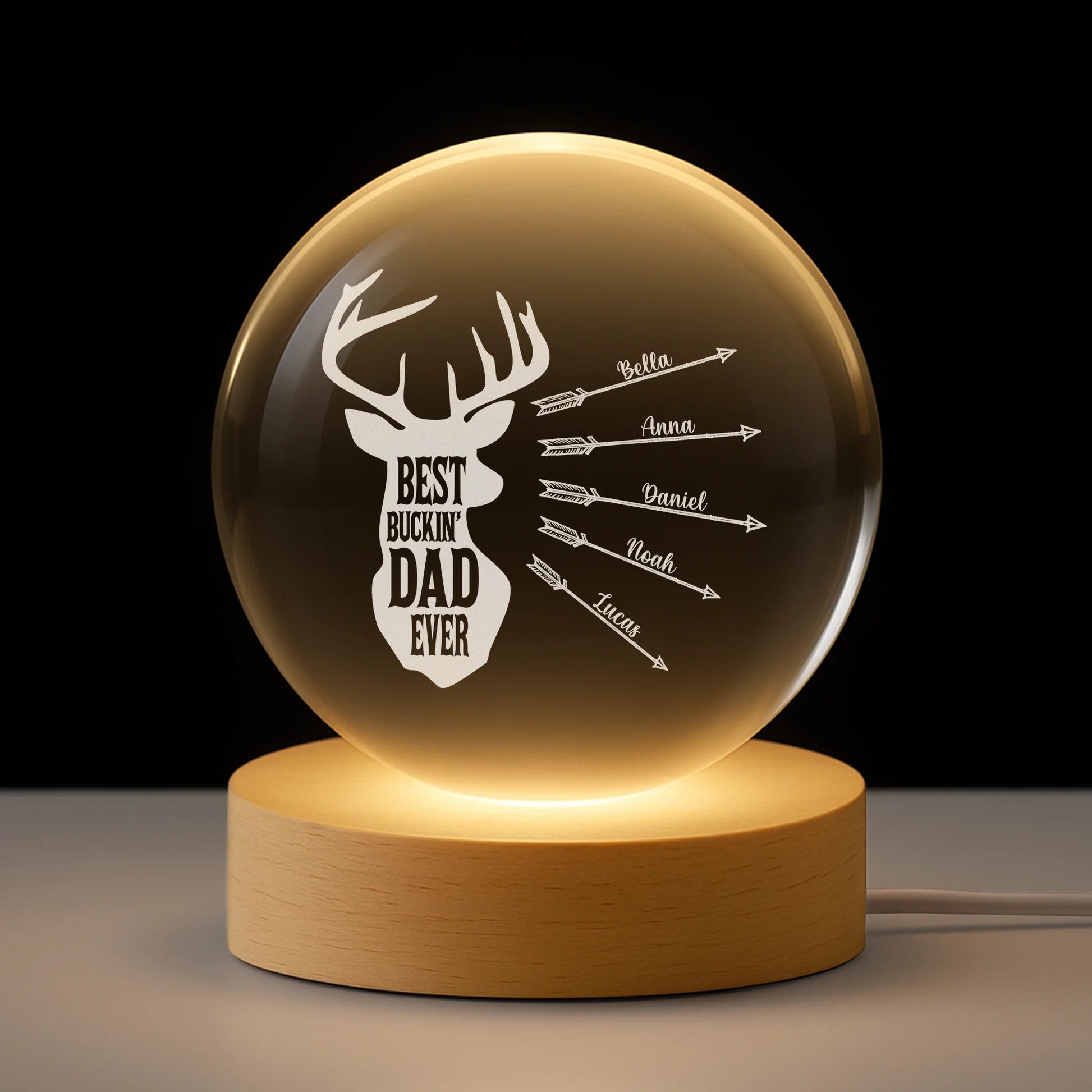 Best Buckin' Dad Ever Personalized Crystal Ball Lamp - Custom Gift with Kids Names