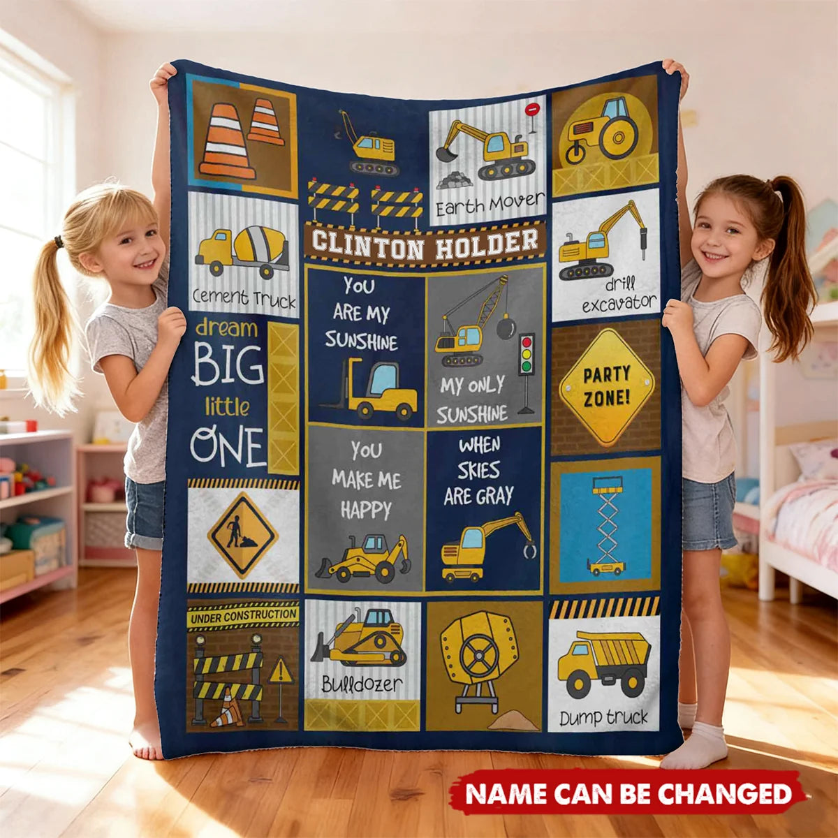 Dream Big Little One Personalized Blanket - Custom Construction Truck Gift