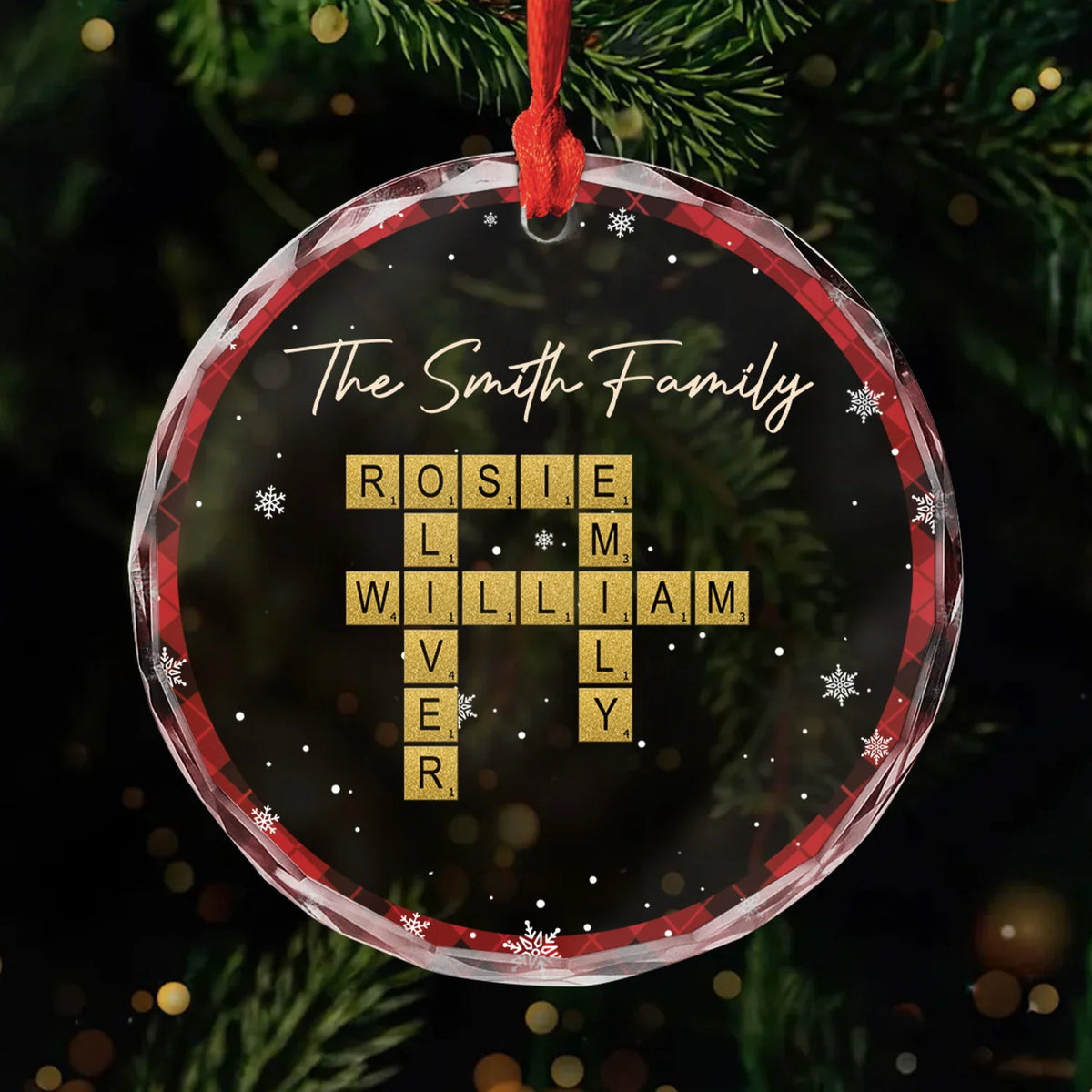 Custom Crossword Family Names Glass Ornament - Personalized Christmas Gift for Family