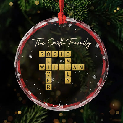 Custom Crossword Family Names Glass Ornament - Personalized Christmas Gift for Family