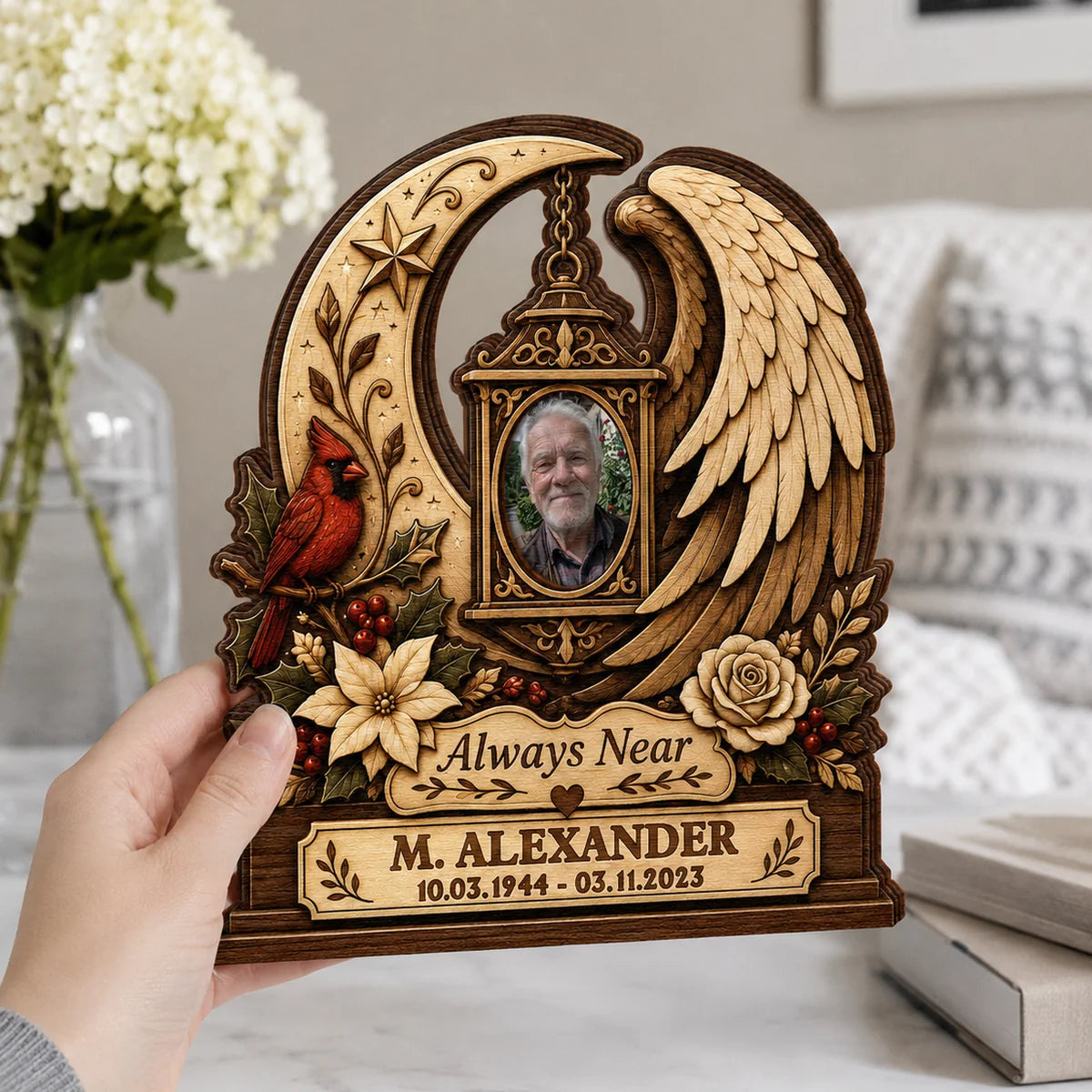 Always Near Custom Photo Memorial Wooden Block - Personalized Keepsake Gift for Family