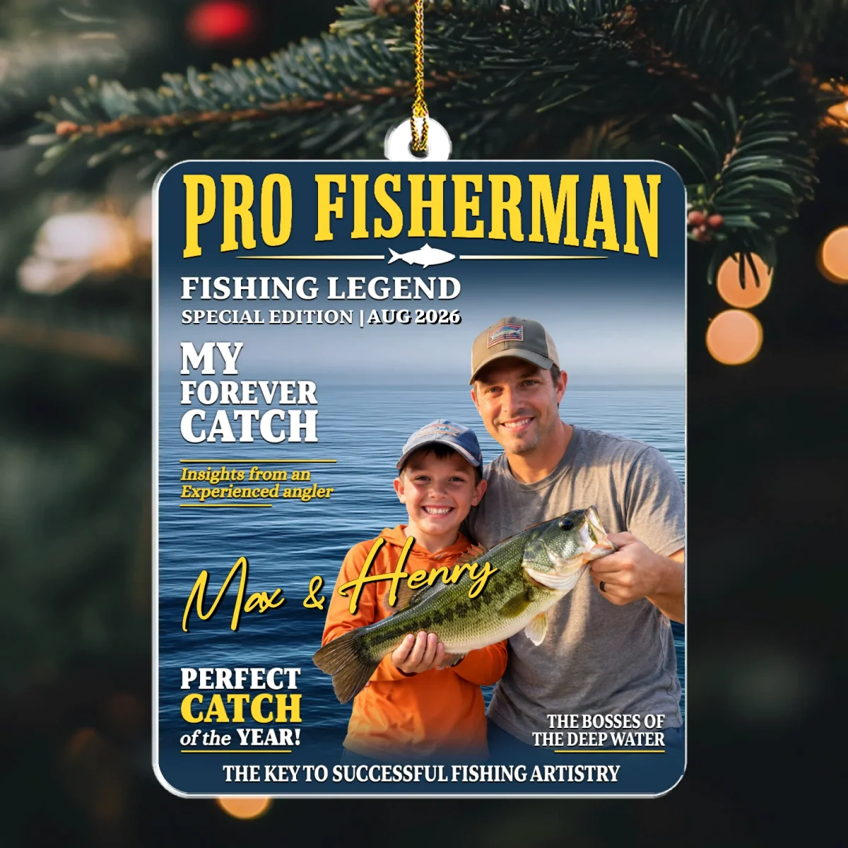 Pro Fisherman Cover Personalized Acrylic Ornament - Dad Christmas Gift