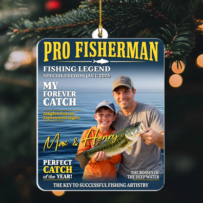 Pro Fisherman Cover Personalized Acrylic Ornament - Dad Christmas Gift
