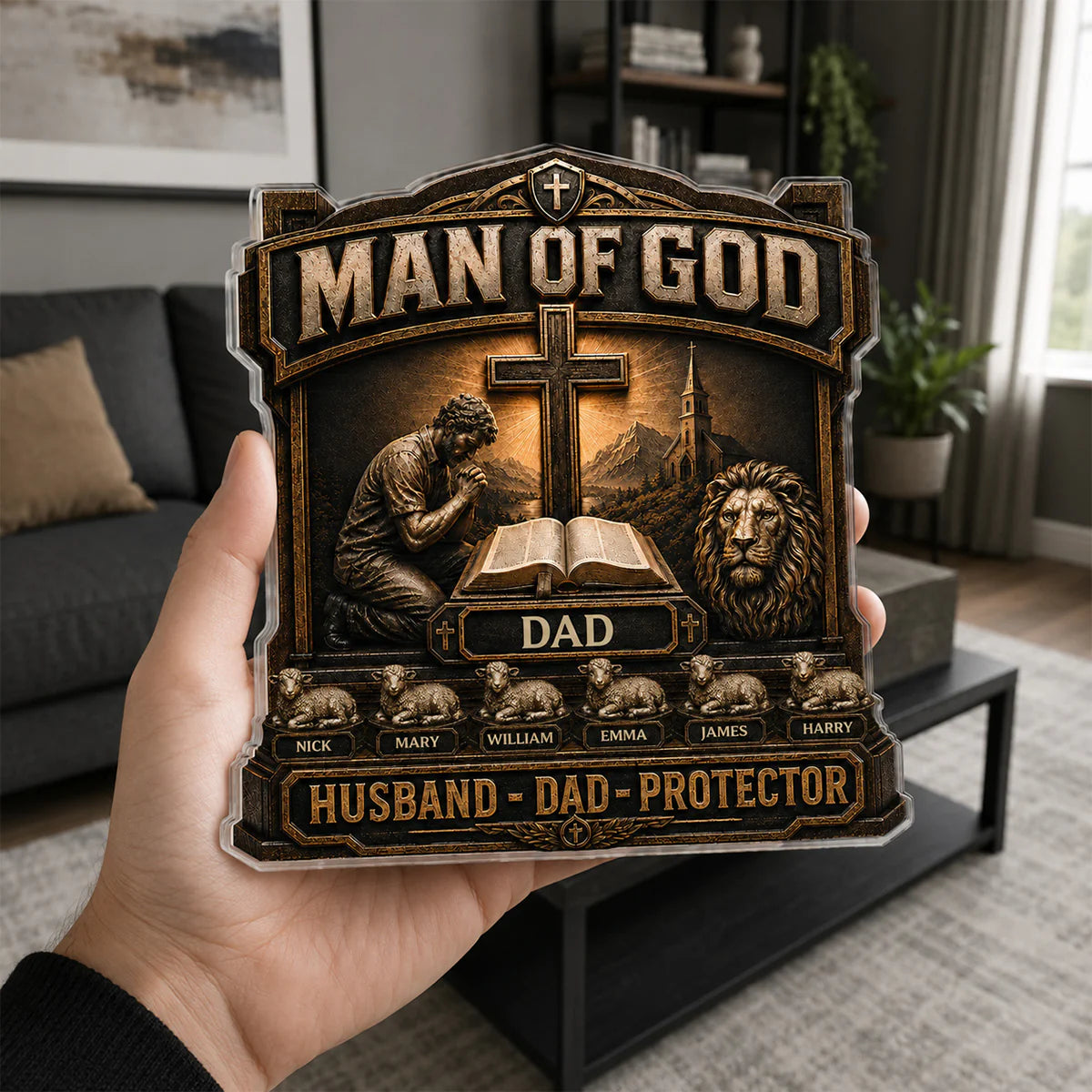 Man Of God Personalized Acrylic Plaque personalization view for Dad
