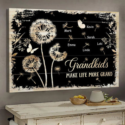 Grandkids Make Life More Grand - Personalized Dandelion Canvas / Poster Gift for Grandma