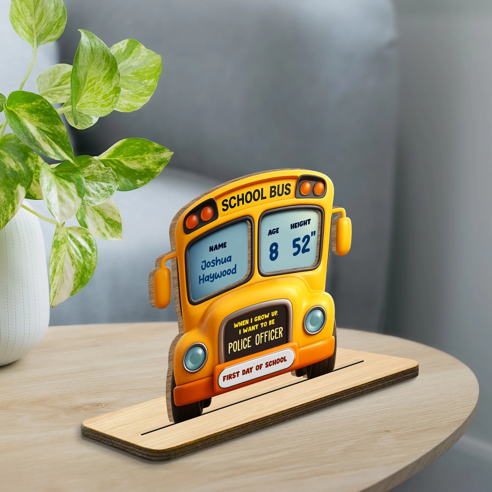 Custom First Day Of School Bus Wood Plaque for Kids/Babies with personalized design details for meaningful gifting image 7