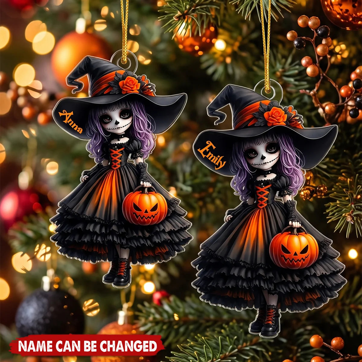 Spooky Little Witch Girl Personalized Acrylic Ornament - Custom Halloween Keepsake Gift