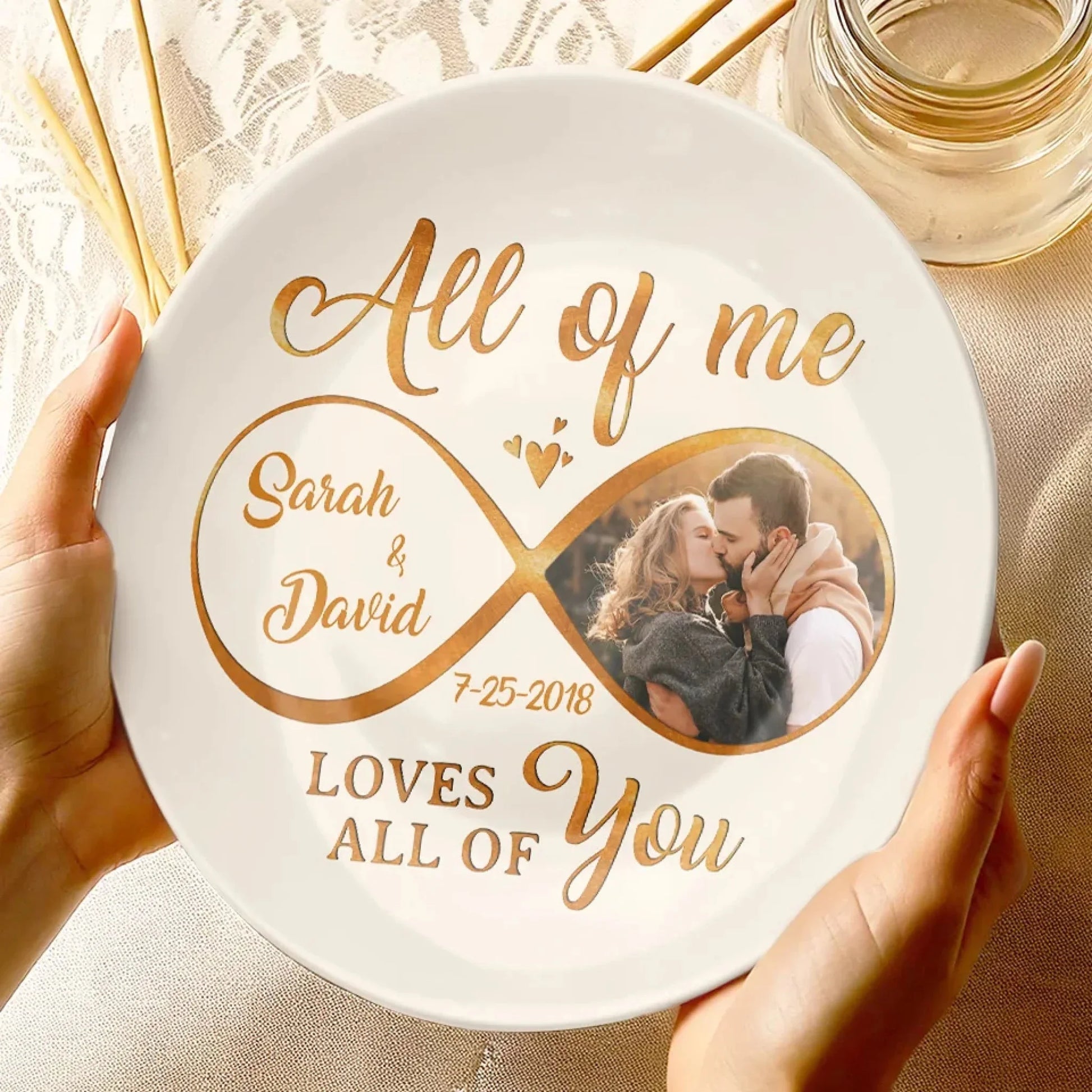 "All Of Me Loves All Of You" Personalized Ceramic Plate - Custom Anniversary Gift for Couples
