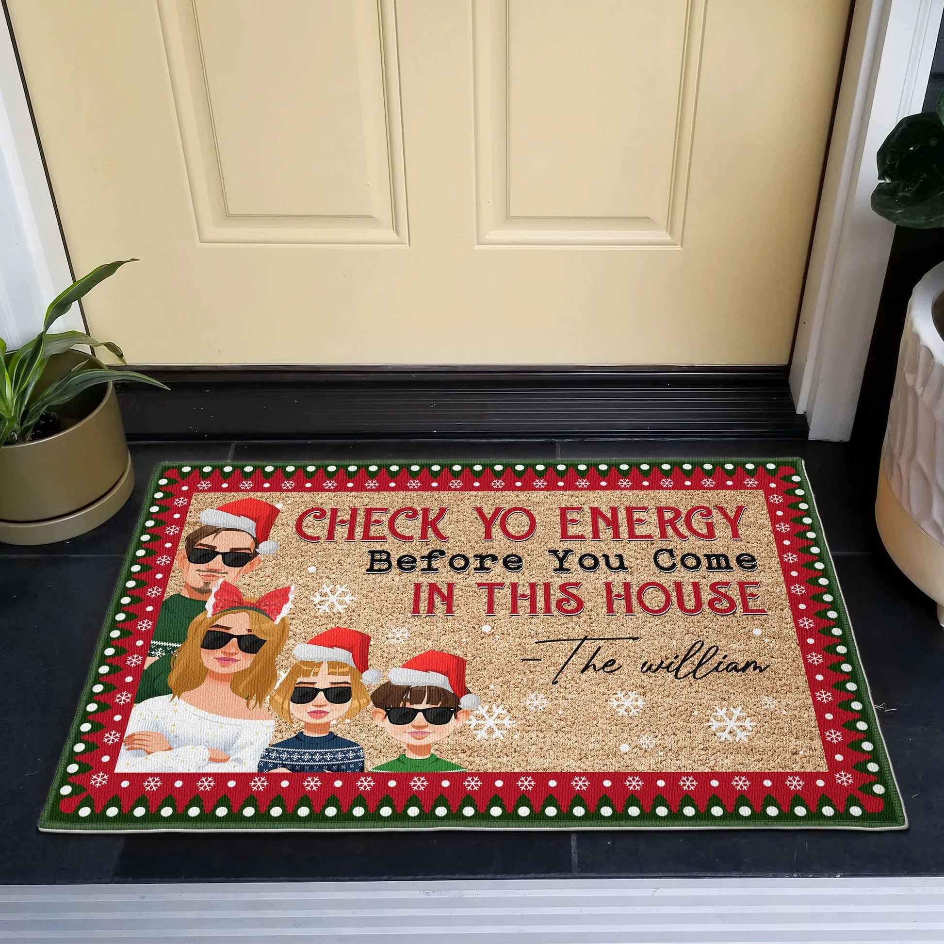 Check Yo Energy Before You Come In This House - Personalized Christmas Doormat Decor for Family