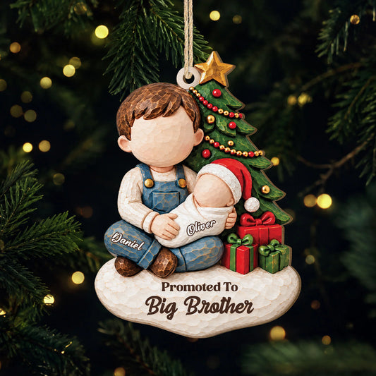 Promoted To Big Brother Personalized Wooden Ornament - Custom Christmas Keepsake Gift