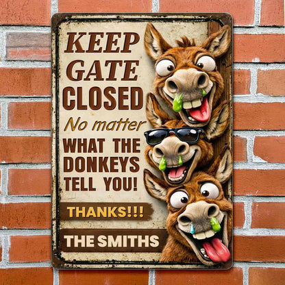 Funny Personalized Donkey Farm Gate Metal Sign personalization view for Dad