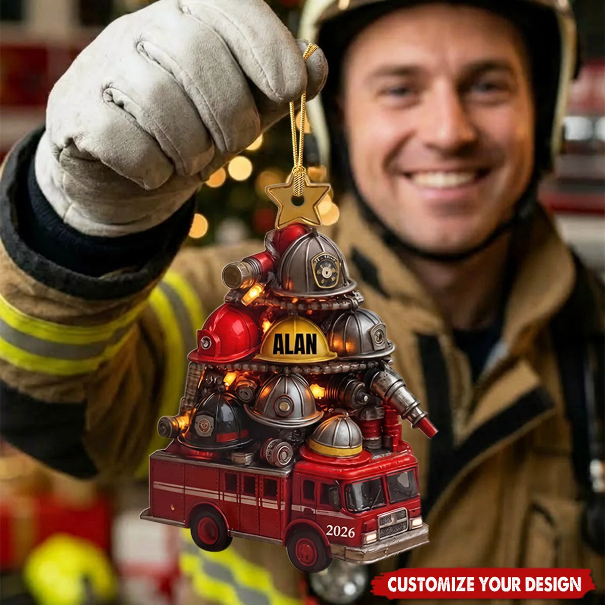 Custom Firefighter Helmet Tree Christmas Ornament - Personalized Fire Academy Gift