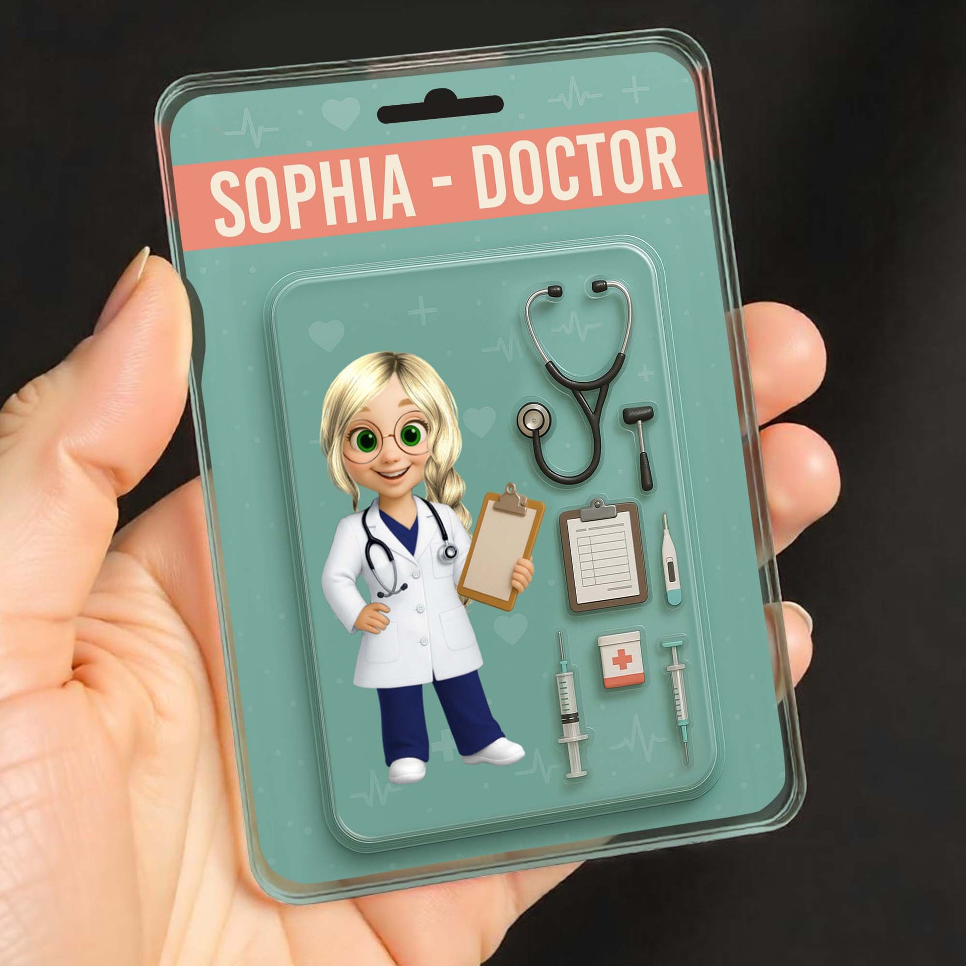Personalized doctor acrylic plaque featuring a custom cartoon character and stethoscope design for medical professionals image 6