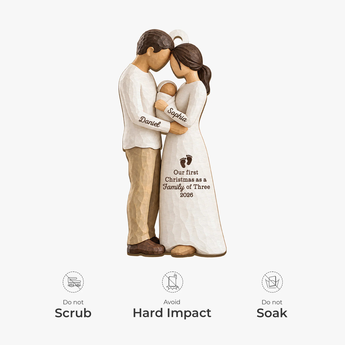 Our First Christmas as a Family of Three - Personalized Wooden Ornament for New Parents
