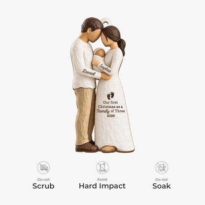 Our First Christmas as a Family of Three - Personalized Wooden Ornament for New Parents